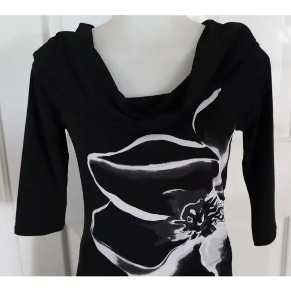 WHBM Black Floral Cowl Neck Dress L - Picture 2 of 9